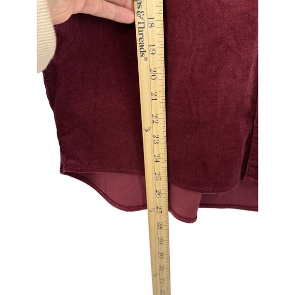 Evereve Corduroy Button Down Shirt Medium Burgundy Soft Fall Layer Shacket - Picture 7 of 8